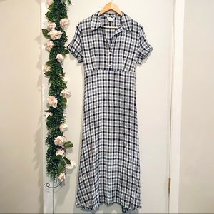 Vintage SUSTANZA Dusty Blue Plaid Maxi Dress